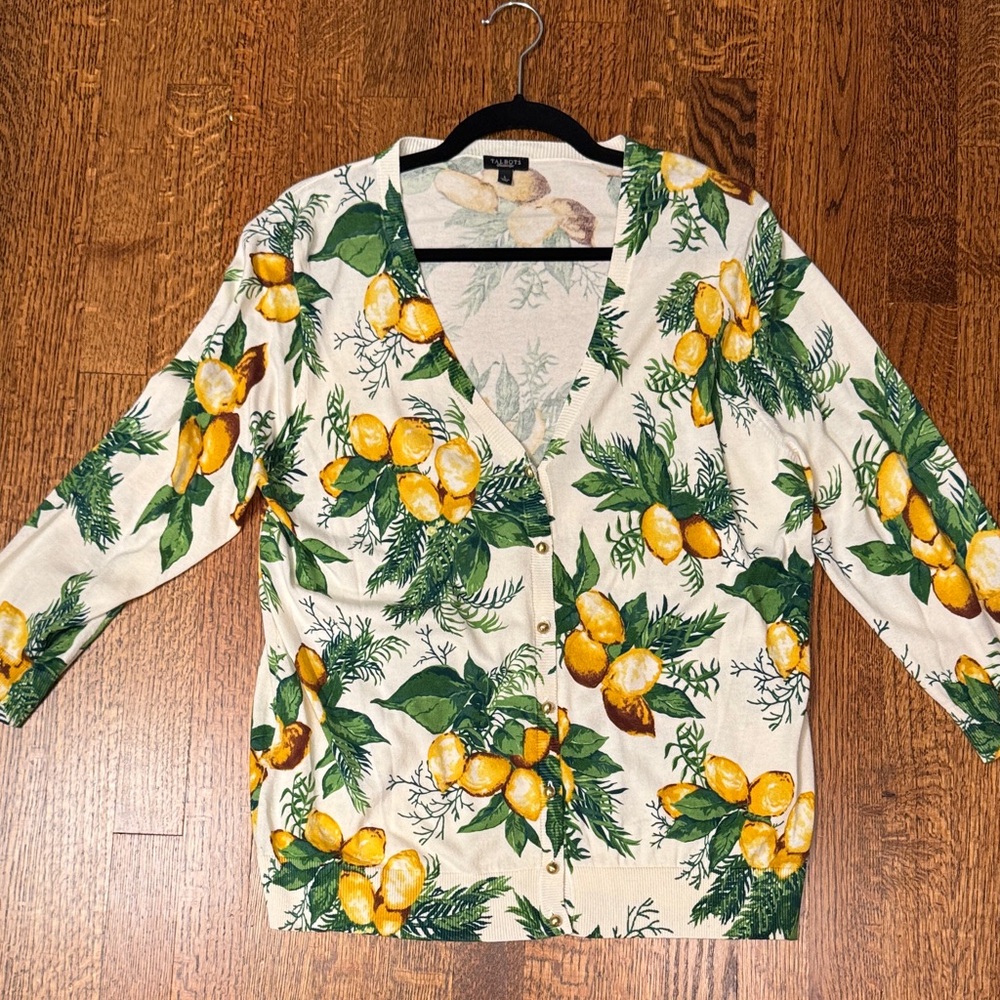 Talbots lemon print v-neck cardigan